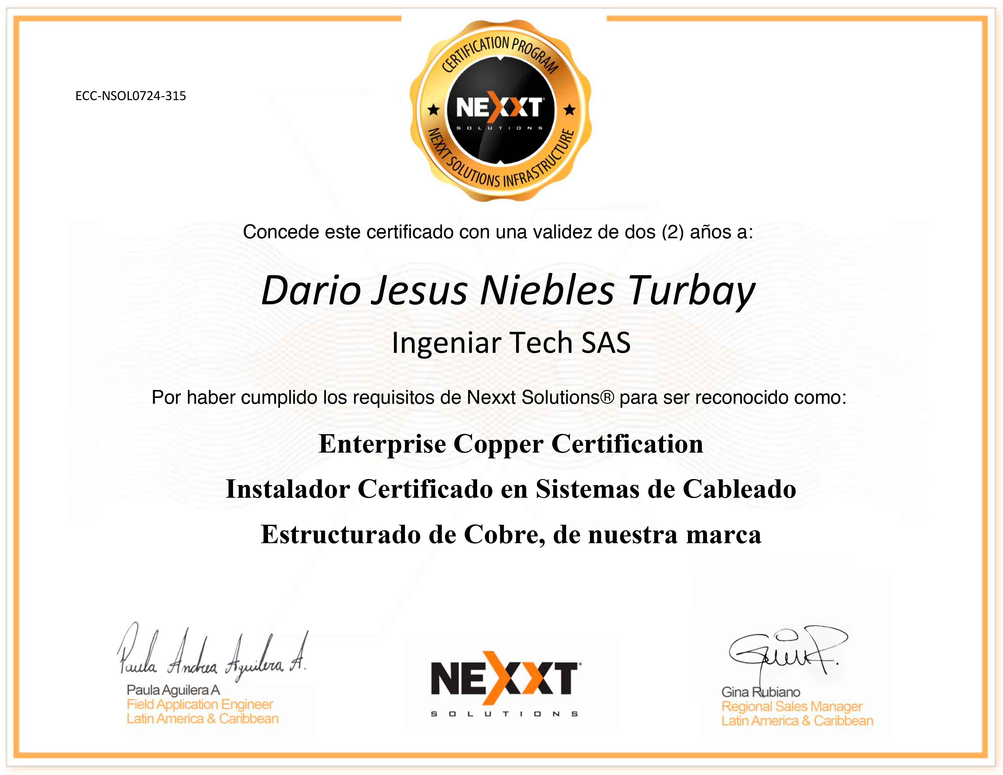 Certificado NEXXT Ingeniar